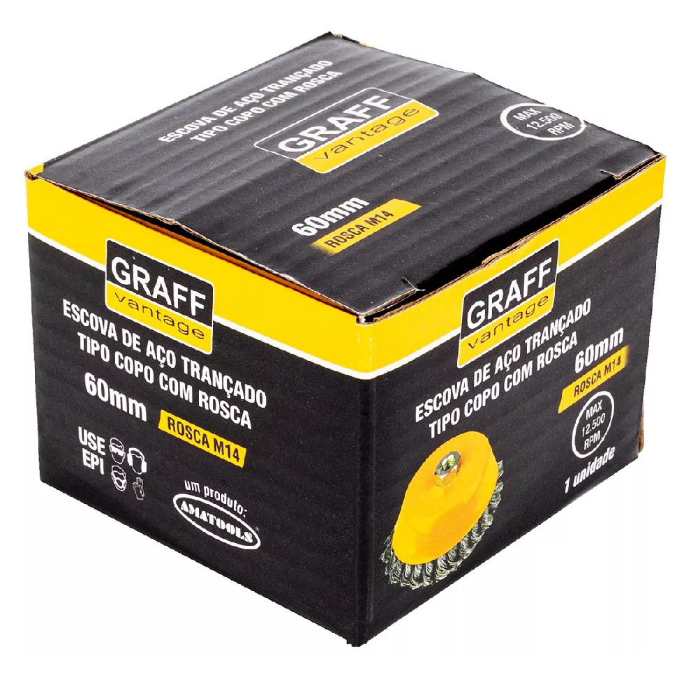 ESCOVA DE ACO TRANCADO TIPO COPO C/ ROSCA 60MM GRAFF - Imagem 3