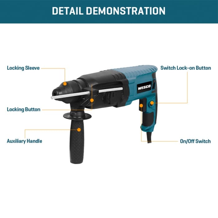 MARTELETE SDS PLUS 800W WESCO WS3212K 200V - Imagem 3