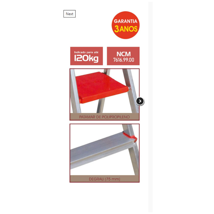 ESCADA ALUMINIO DOMESTICA 120 KG 6 DEG - BTF OURENSE ESC0065 - Imagem 2