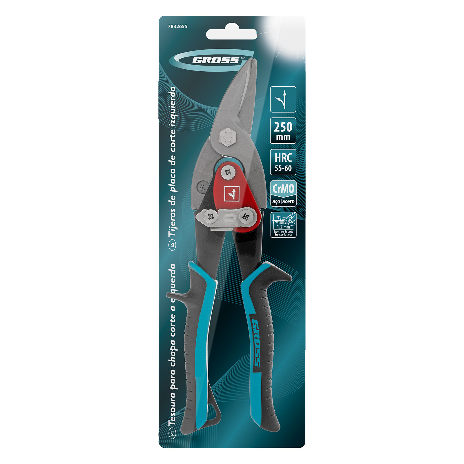 TESOURA PARA CHAPA CORTE ESQUERDA ACO CROMO MOLIBDENIO CABO DOIS COMPONENTES 250MM GROSS 7832655 - Imagem 3
