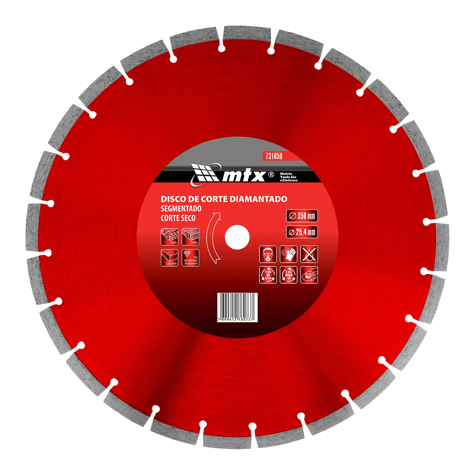 DISCO DE CORTE SEG DIAMANTADO CORTE SECO COM ANEL REDUTOR 350 X 25,4MM MTX