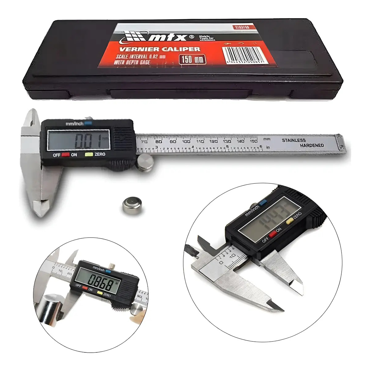 PAQUIMETRO UNIVERSAL METALICO PASSO 02MM MEDIDOR DE PROFUNDIDADE 150MM MTX