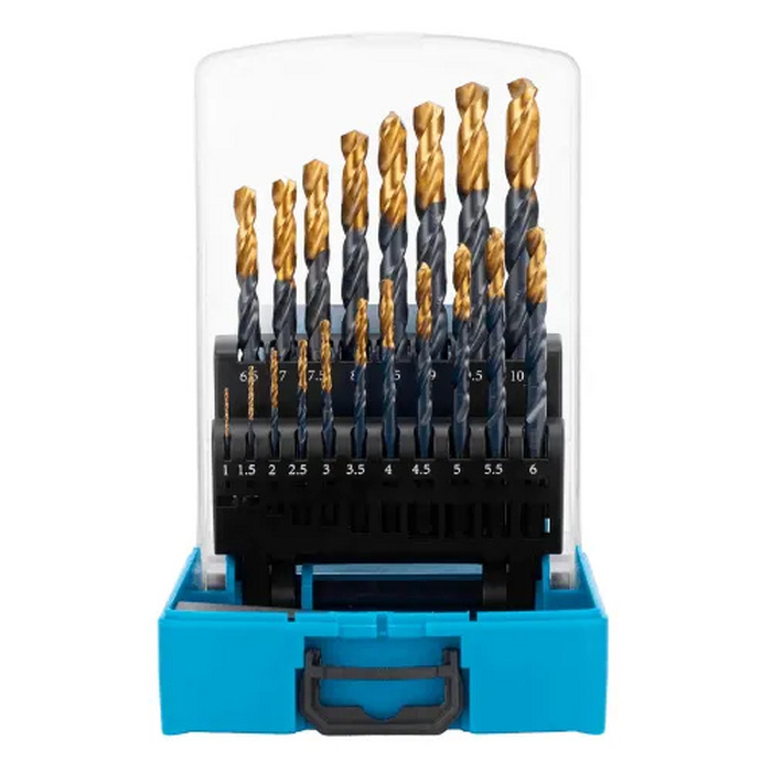 JOGO DE BROCAS ACO RAPIDO REVESTIMENTO DE NITRETO DE TITANIO 1-10MM 19PCS GROSS 7232155 - Imagem 2